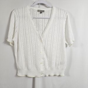 J.Crew Pointelle V-Neck Cardigan in White - Size L